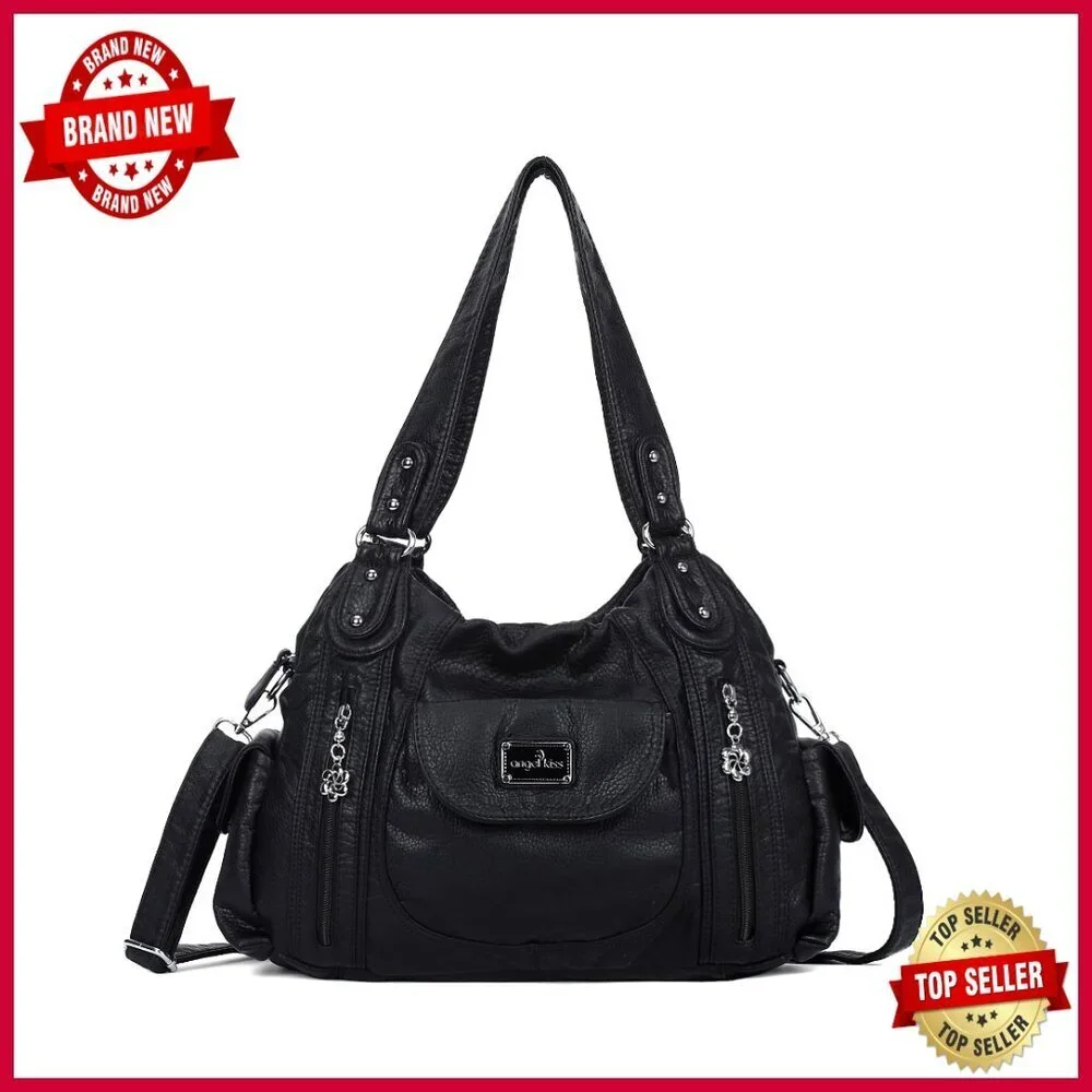 Large Hobo Tote Shoulder Bag Faux Leather Multi-Pocket Satchel Purse